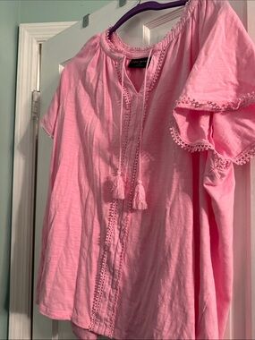 Lane Bryant Pink Tassel Peasant Blouse